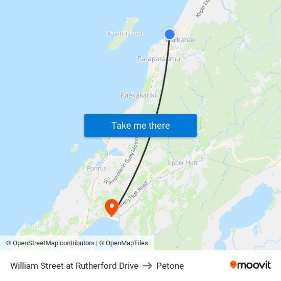 William Street at Rutherford Drive to Petone map