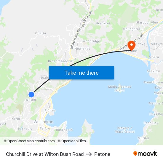 Churchill Drive at Wilton Bush Road to Petone map