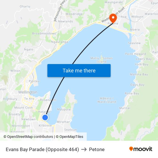 Evans Bay Parade (Opposite 464) to Petone map