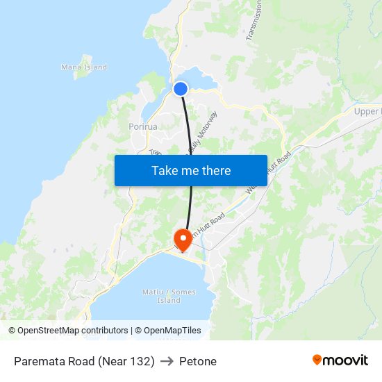 Paremata Road (Near 132) to Petone map