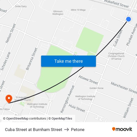 Cuba Street at Burnham Street to Petone map