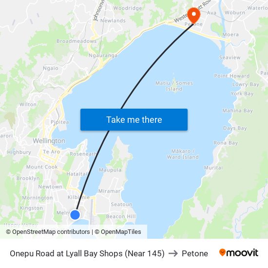 Onepu Road at Lyall Bay Shops (Near 145) to Petone map