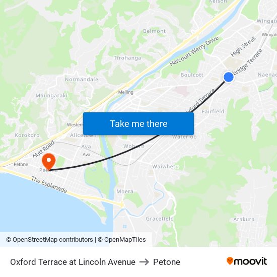 Oxford Terrace at Lincoln Avenue to Petone map