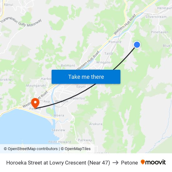 Horoeka Street at Lowry Crescent (Near 47) to Petone map