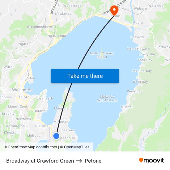 Broadway at Crawford Green to Petone map