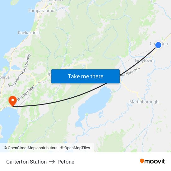 Carterton Station to Petone map