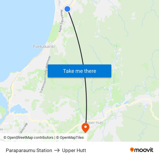 Paraparaumu Station to Upper Hutt map