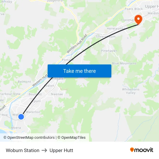 Woburn Station to Upper Hutt map