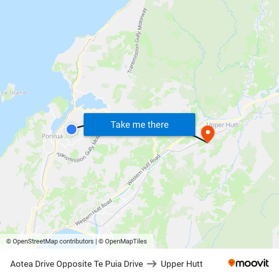 Aotea Drive Opposite Te Puia Drive to Upper Hutt map