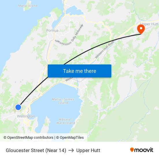 Gloucester Street (Near 14) to Upper Hutt map