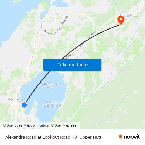 Alexandra Road at Lookout Road to Upper Hutt map