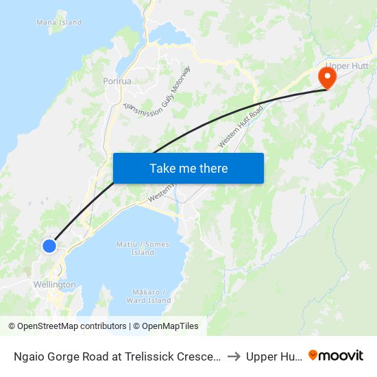 Ngaio Gorge Road at Trelissick Crescent to Upper Hutt map