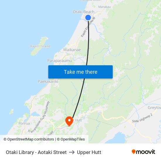 Otaki Library - Aotaki Street to Upper Hutt map