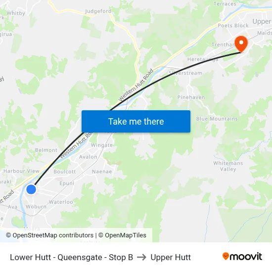 Lower Hutt - Queensgate - Stop B to Upper Hutt map