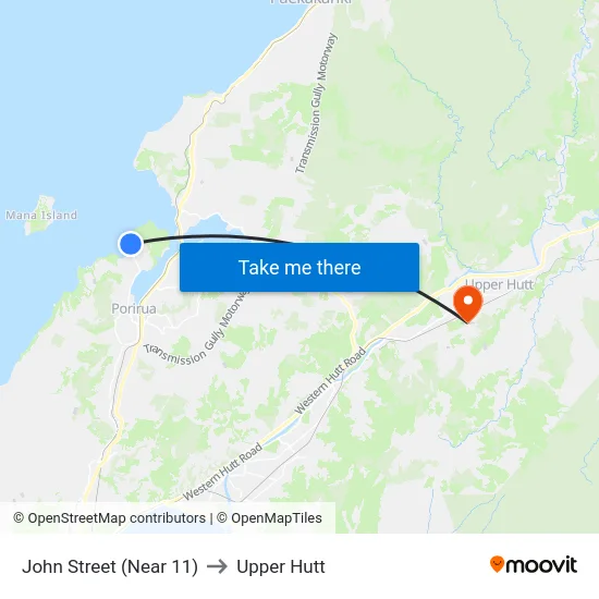 John Street (Near 11) to Upper Hutt map