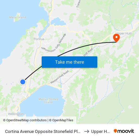 Cortina Avenue Opposite Stonefield Place to Upper Hutt map