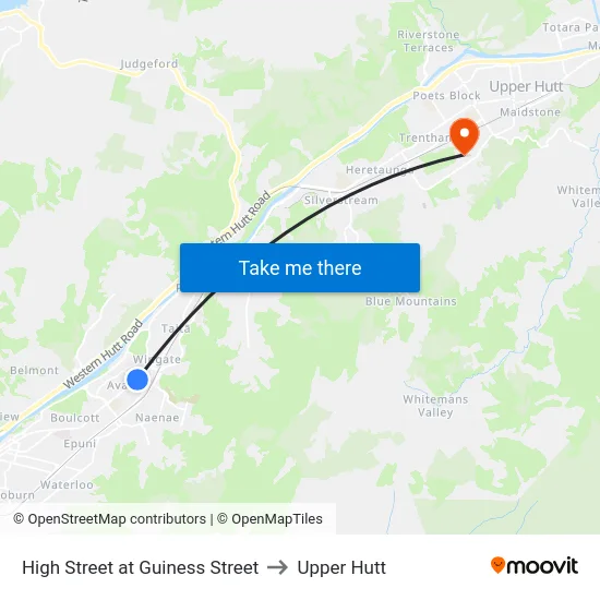 High Street at Guiness Street to Upper Hutt map