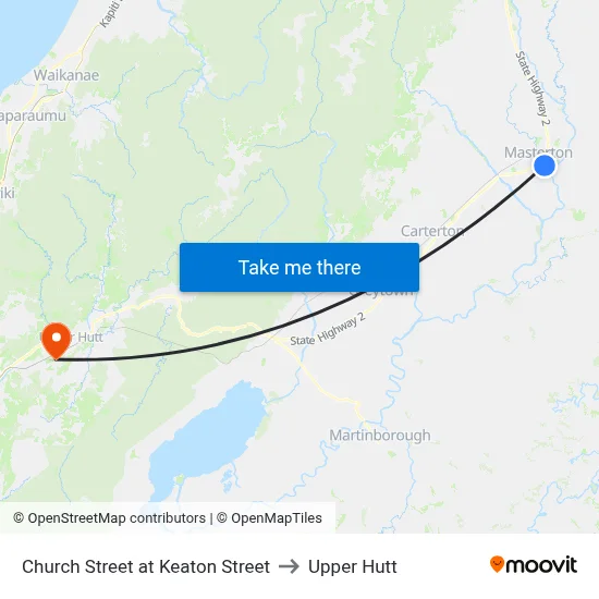 Church Street at Keaton Street to Upper Hutt map