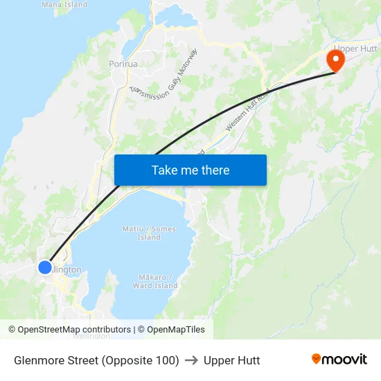 Glenmore Street (Opposite 100) to Upper Hutt map