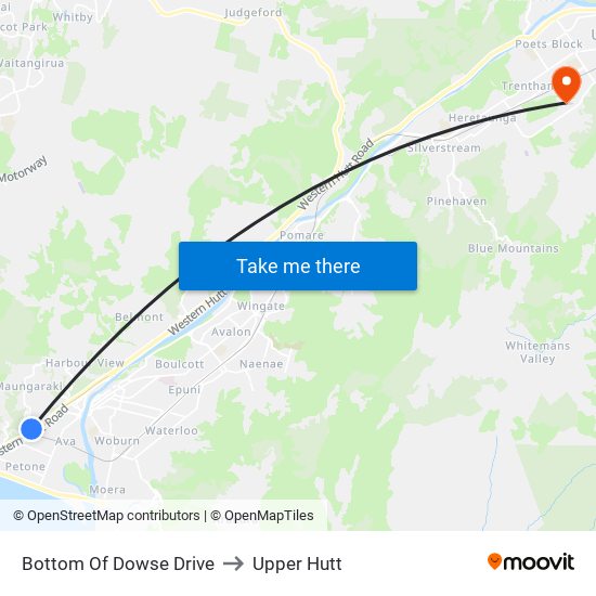 Bottom Of Dowse Drive to Upper Hutt map