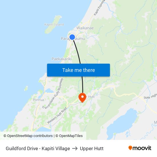 Guildford Drive - Kapiti Village to Upper Hutt map