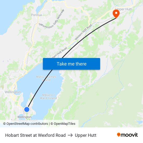 Hobart Street at Wexford Road to Upper Hutt map