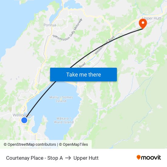 Courtenay Place - Stop A to Upper Hutt map