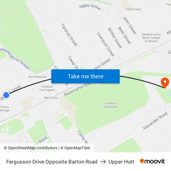 Fergusson Drive Opposite Barton Road to Upper Hutt map