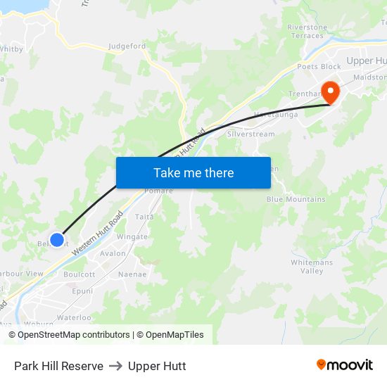 Park Hill Reserve to Upper Hutt map