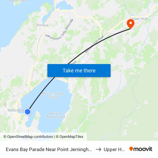 Evans Bay Parade Near Point Jerningham to Upper Hutt map