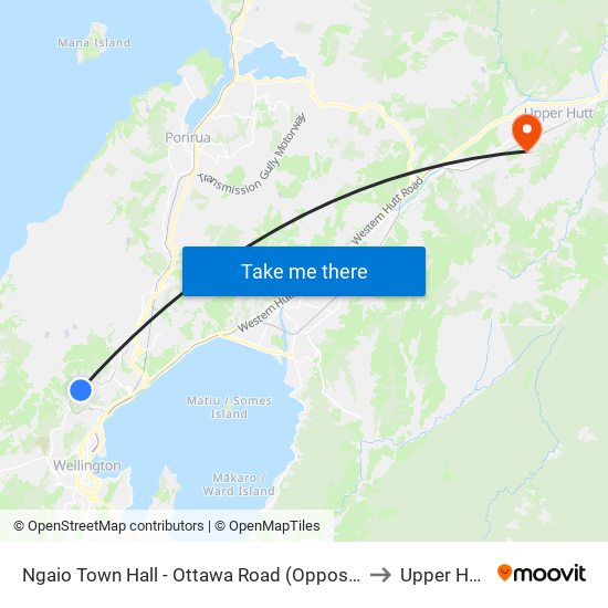 Ngaio Town Hall - Ottawa Road (Opposite) to Upper Hutt map