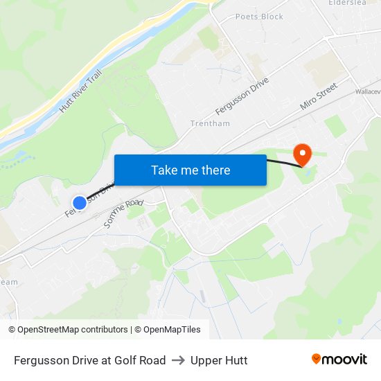 Fergusson Drive at Golf Road to Upper Hutt map
