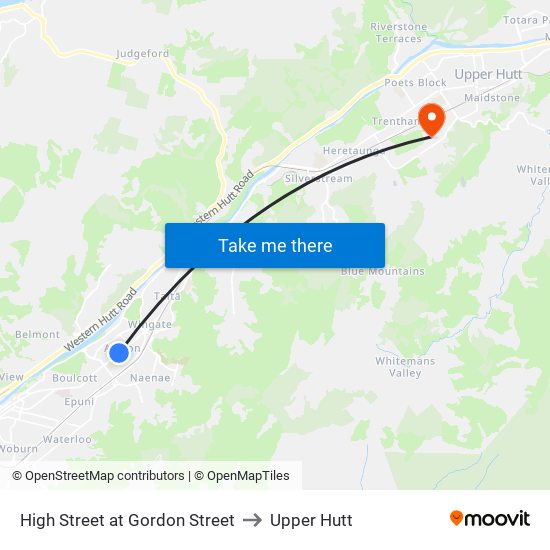 High Street at Gordon Street to Upper Hutt map