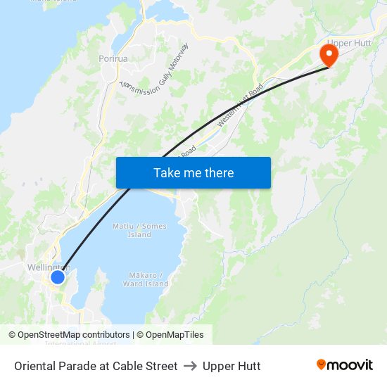 Oriental Parade at Cable Street to Upper Hutt map