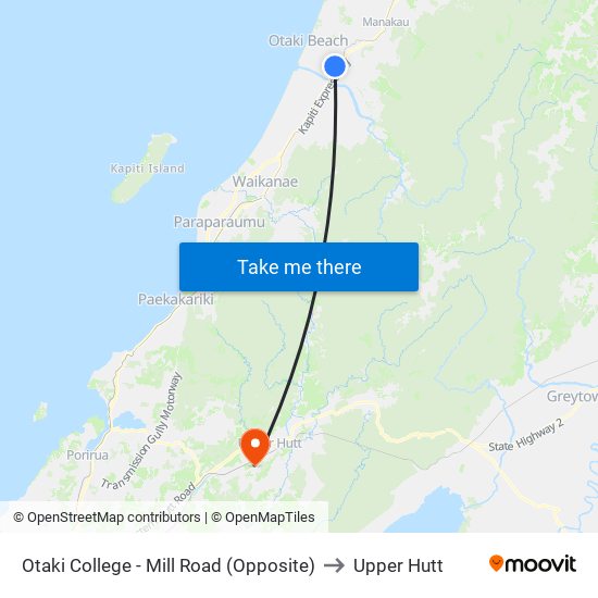 Otaki College - Mill Road (Opposite) to Upper Hutt map