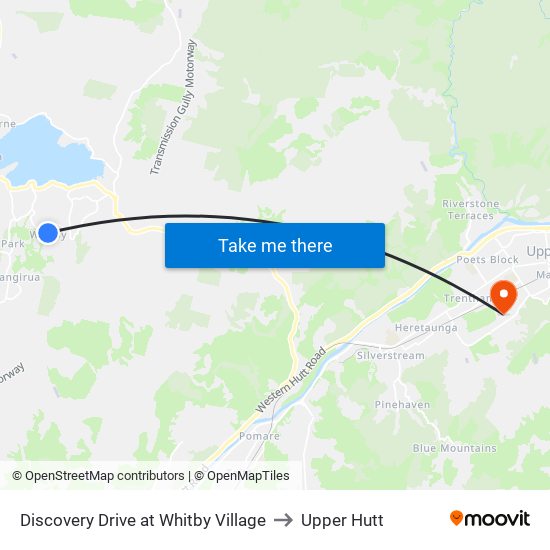 Discovery Drive at Whitby Village to Upper Hutt map