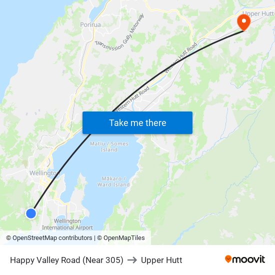 Happy Valley Road (Near 305) to Upper Hutt map