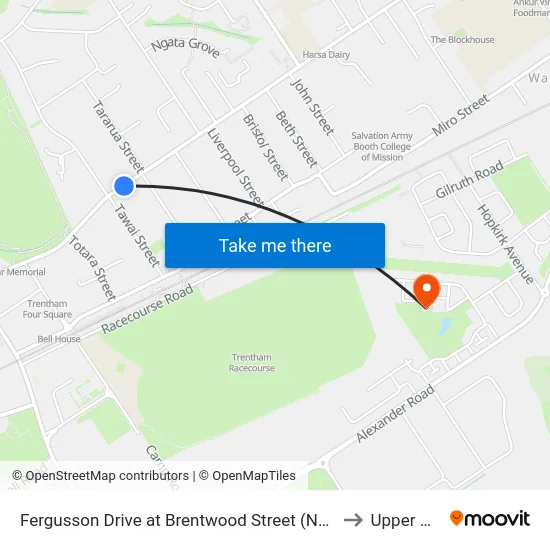 Fergusson Drive at Brentwood Street (Near 478) to Upper Hutt map