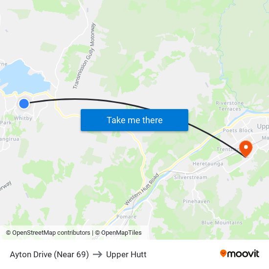 Ayton Drive (Near 69) to Upper Hutt map