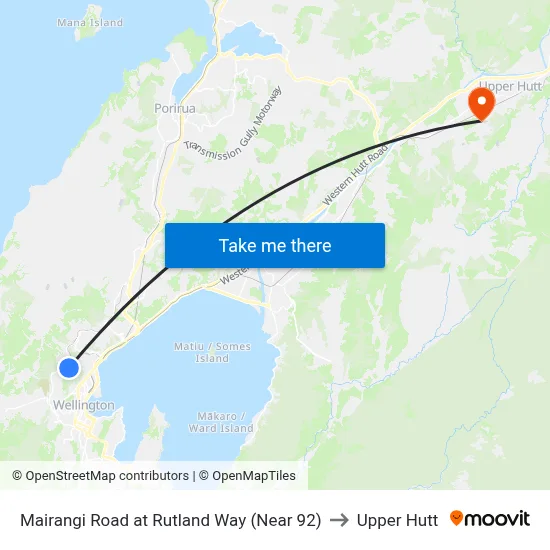 Mairangi Road at Rutland Way (Near 92) to Upper Hutt map