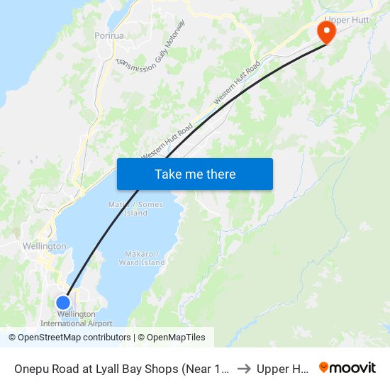 Onepu Road at Lyall Bay Shops (Near 145) to Upper Hutt map