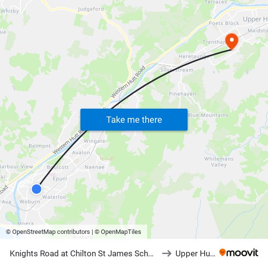 Knights Road at Chilton St James School to Upper Hutt map