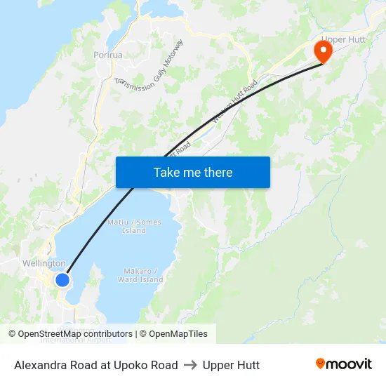 Alexandra Road at Upoko Road to Upper Hutt map