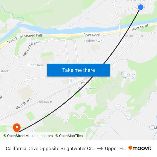 California Drive Opposite Brightwater Crescent to Upper Hutt map