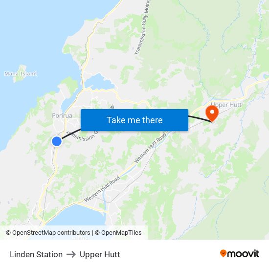 Linden Station to Upper Hutt map