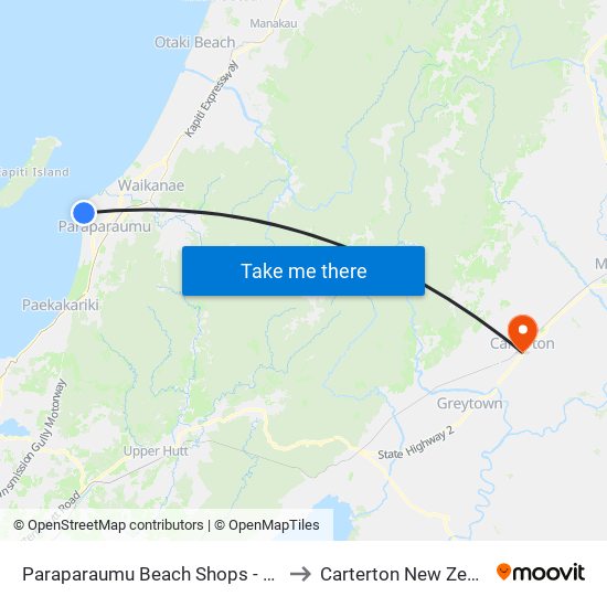 Paraparaumu Beach Shops - Stop A to Carterton New Zealand map