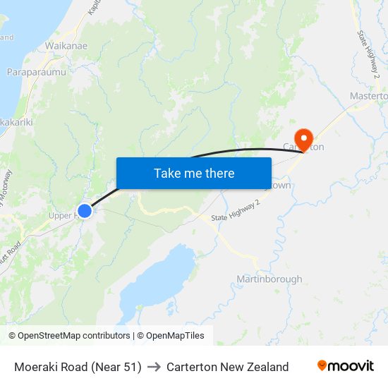 Moeraki Road (Near 51) to Carterton New Zealand map