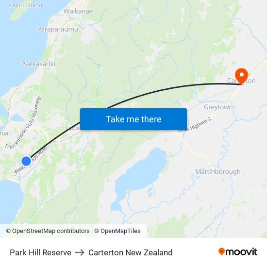 Park Hill Reserve to Carterton New Zealand map