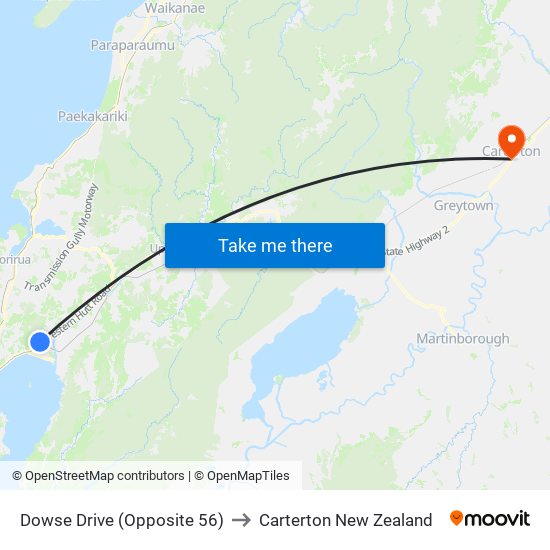 Dowse Drive (Opposite 56) to Carterton New Zealand map