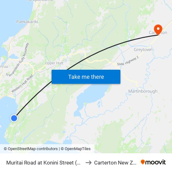 Muritai Road at Konini Street (Near 335) to Carterton New Zealand map